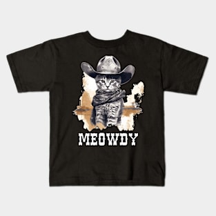 Funny Cat Cowboy Cowgirl Meow Howdy Meowdy Kids T-Shirt